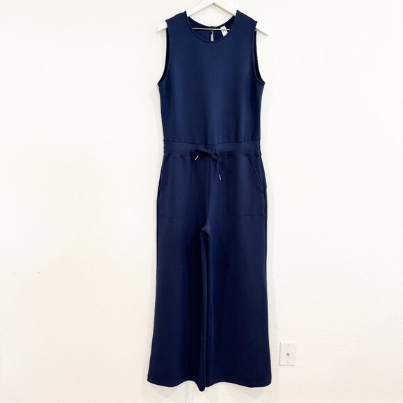 Spanx AirEssentials Sleeveless Knit Jumpsuit Athleisure One Piece Navy Blue XL - Picture 2 of 10